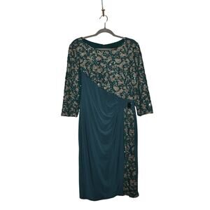 R&M RICHARDS $149 Sequin Lace Jersey‎ Sheath Dress Emerald Green Size 12